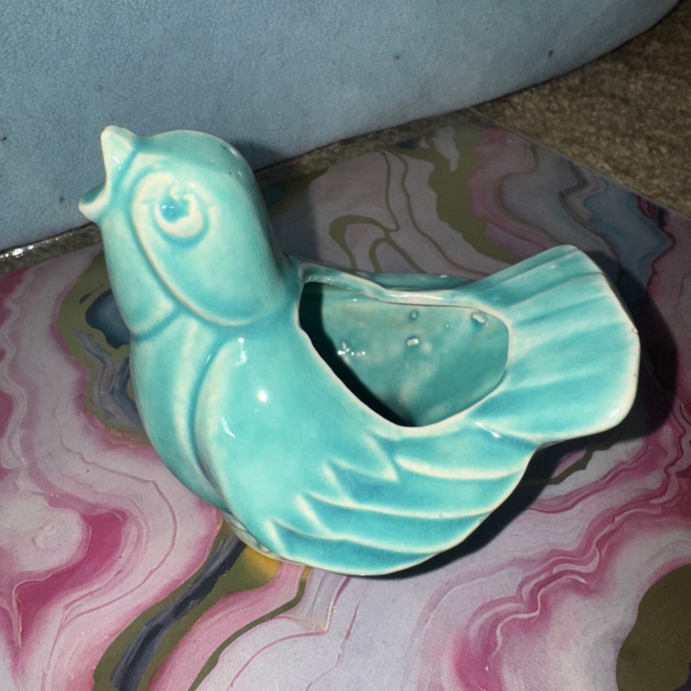 Vintage McCoy Singing Bird Aqua Blue Planter